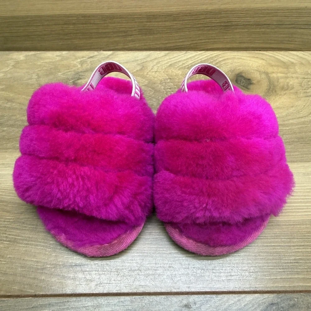 UGG Fluff Yeah Toddler Girls 4/5 Infant Toddler  Pink Slingback Fur Slippers
